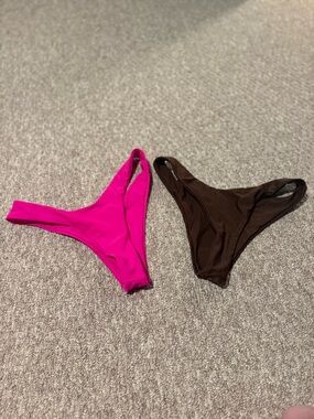 SHEIN High-Cut Bikini Bottoms in Hot Pink & Chocolate Brown